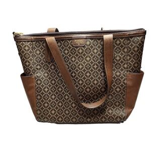 Fossil Mimi‎ Shopper Tote brown tan geometric print shoulder bag VGUC